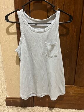 Light blue Ribbed Pocket Tank Top